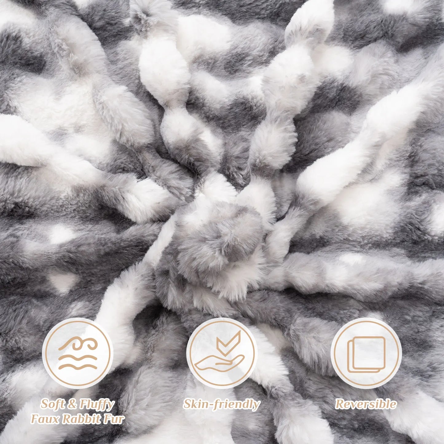 Faux Rabbit Fur Blanket for Bed, Thick Warm Cozy Fluffy