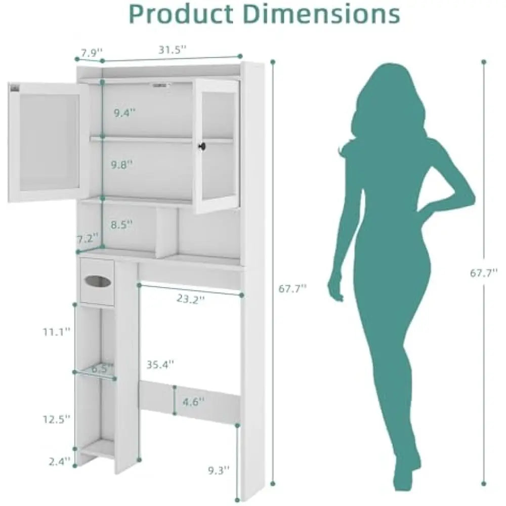 High Concerned Toilet Storage Cabinet With Clear Doors