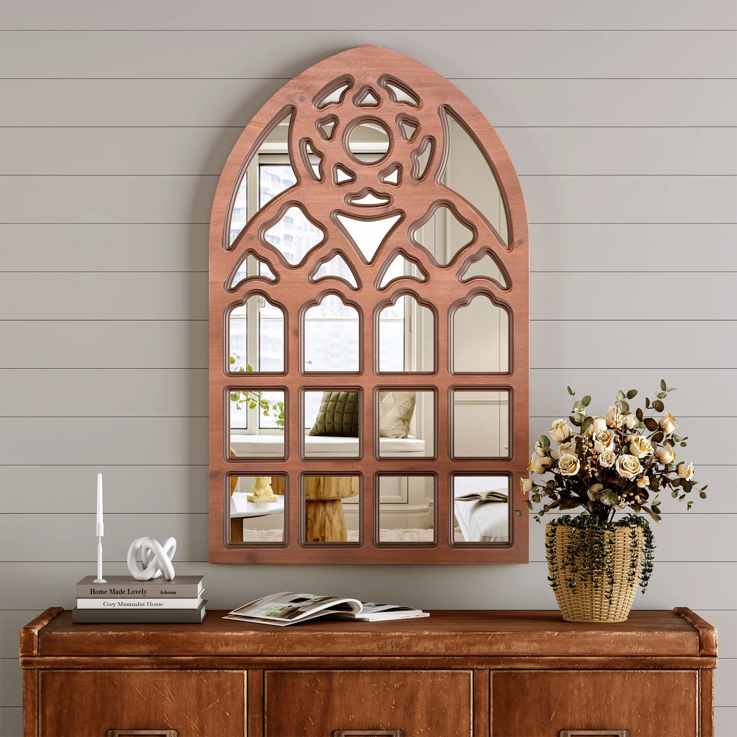 Arched Window Mirror, Large Retro Farmhouse Wall Mirrors