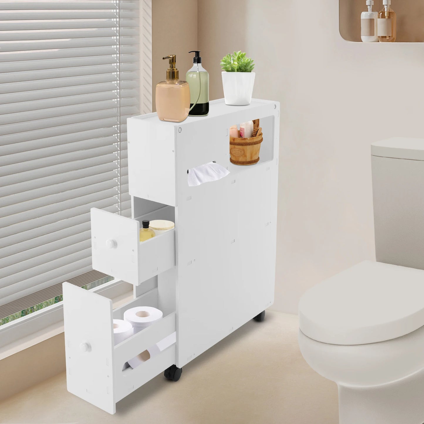 Modern Rectangular Bathroom Storage Cabinet with Drawers