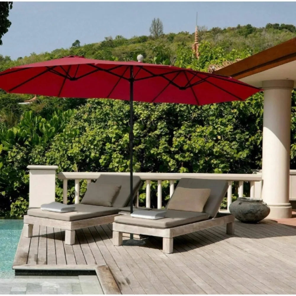 Outdoor 15 Feet Steel Market Patio Umbrella Double Sided Twin Umbrella with Crank