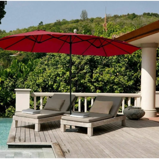 Outdoor 15 Feet Steel Market Patio Umbrella Double Sided Twin Umbrella with Crank