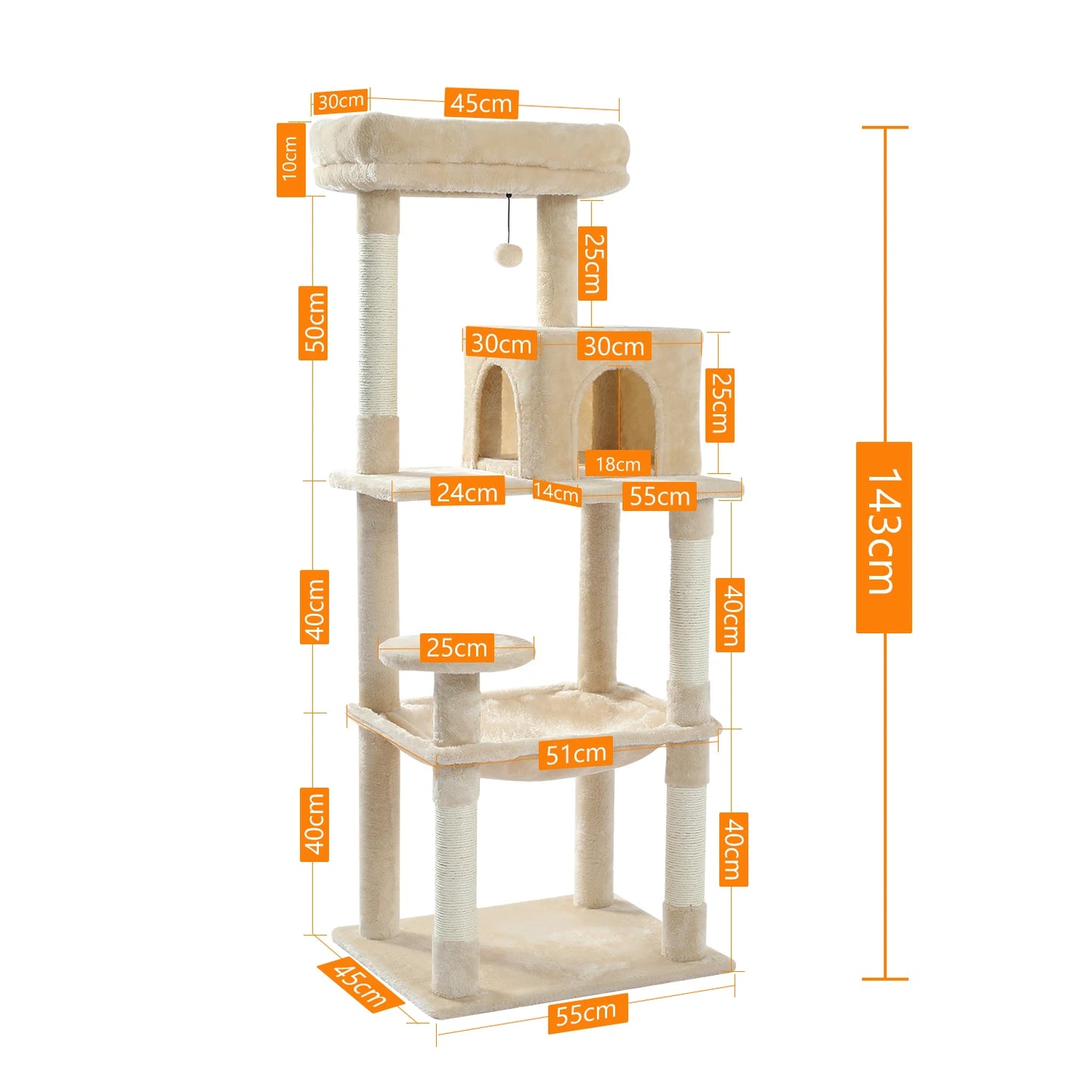 Cat Tree for Indoor Cats 5 Level Cat Tower with Large Hammock and Sisal Covered Scratching Posts Cozy Condo and Top Perch