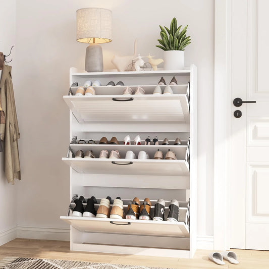 Vabches Shoe Cabinet with Three Flip Drawers Freestanding Shoe Storage Organizer for Entryway Narrow Furniture