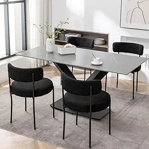 Boucle Upholstered Dining Chairs Set of 4 With Metal Legs