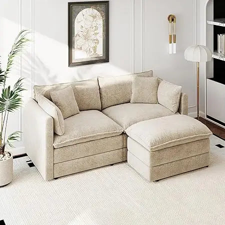 Modular Sectional Sofa Modern Convertible Loveseat Couch 77.16 Inch Deep 2-Seater Comfy Chenille Cloud Sofa