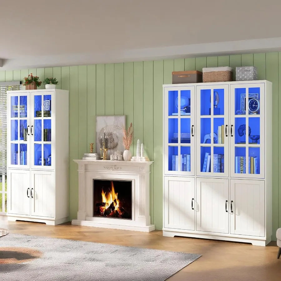 Hign-concerned Modern Storage Cabinet With Glass Doors And LED Lights