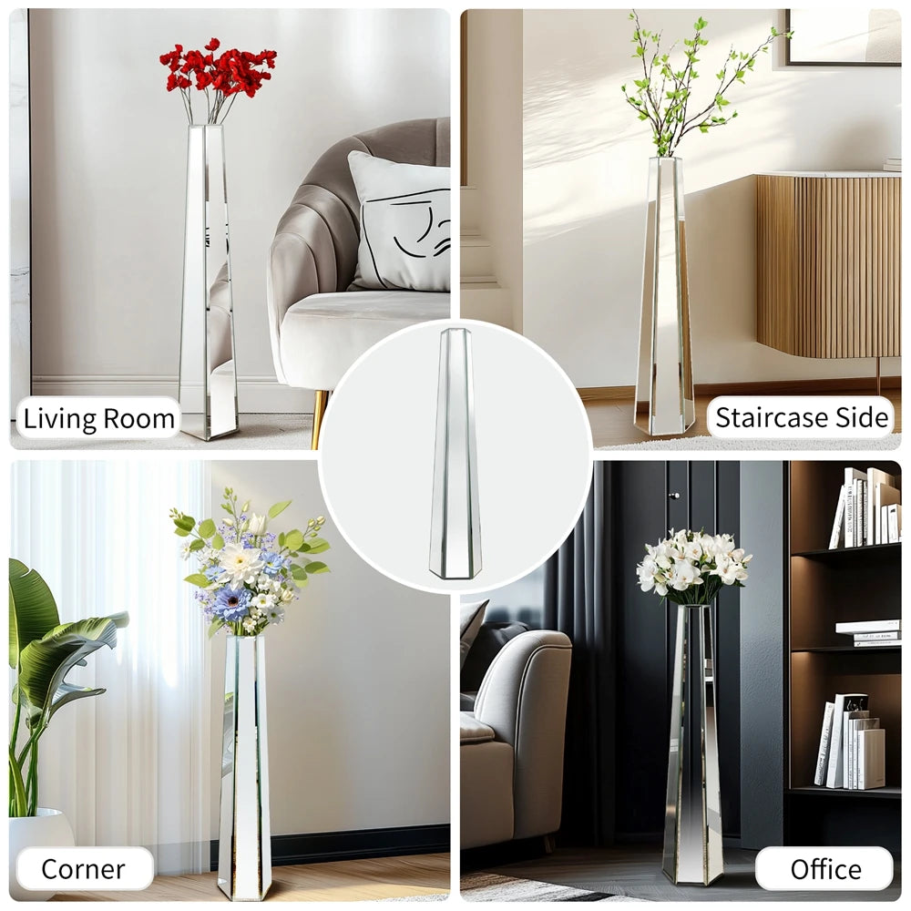 Function Mirrored Glass Floor Vase Modern Home Decor