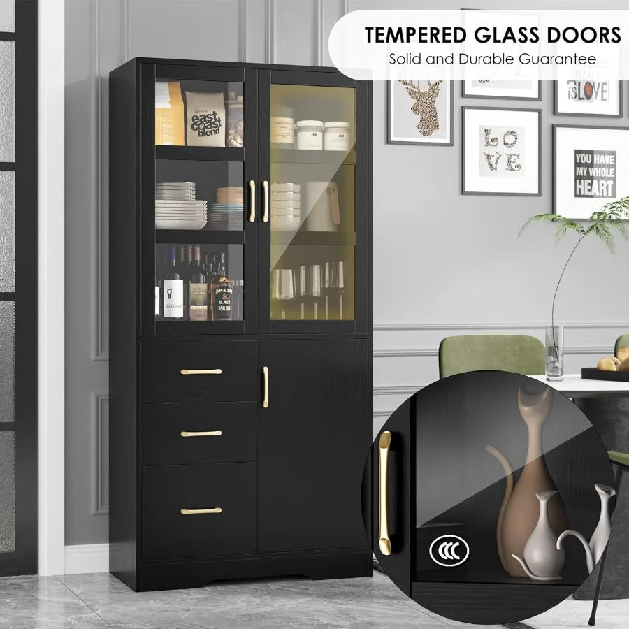 Hign-concerned Tall Display Cabinet With HD Glass Doors And Drawers