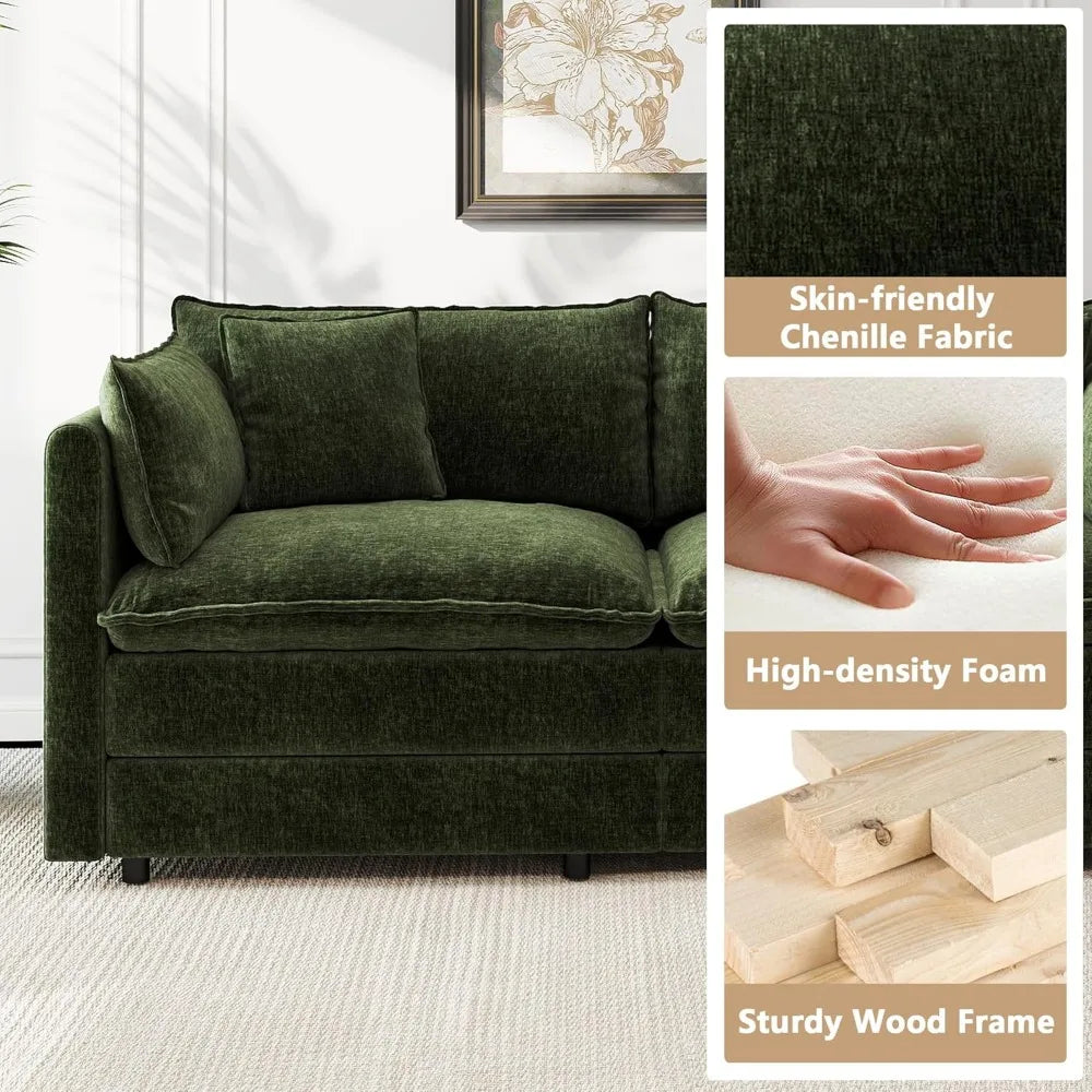Modular Sectional Sofa Modern Convertible Loveseat Couch 77.16 Inch Deep 2-Seater Comfy Chenille Cloud Sofa