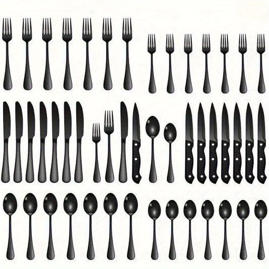 30 Piece Black Silverware Set With Steak Knives Food Grade Stainless Steel Flatware Tableware Cutlery Set